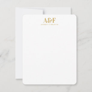 Carte De Correspondance Monogramme de couple Minimaliste Simple Chic Or Bl