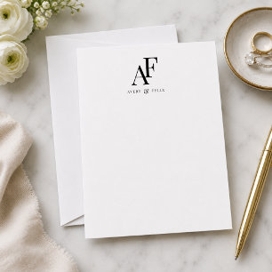 Carte De Correspondance Monogramme de couple noir et blanc élégant simple
