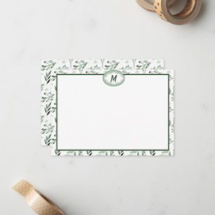 Carte De Correspondance Monogramme de feuilles vertes