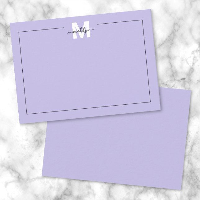 Carte De Correspondance Monogramme de nom de script violet (Purple Script Calligraphy Name Monogram Note Card)