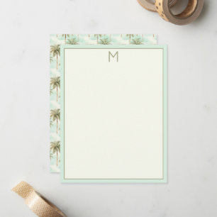 Carte De Correspondance Monogramme de palmiers tropicaux Aqua et Cream