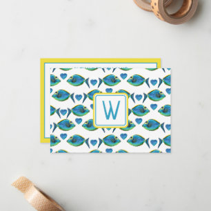 Carte De Correspondance Monogramme de poissons et de cœurs tropicaux à l'a