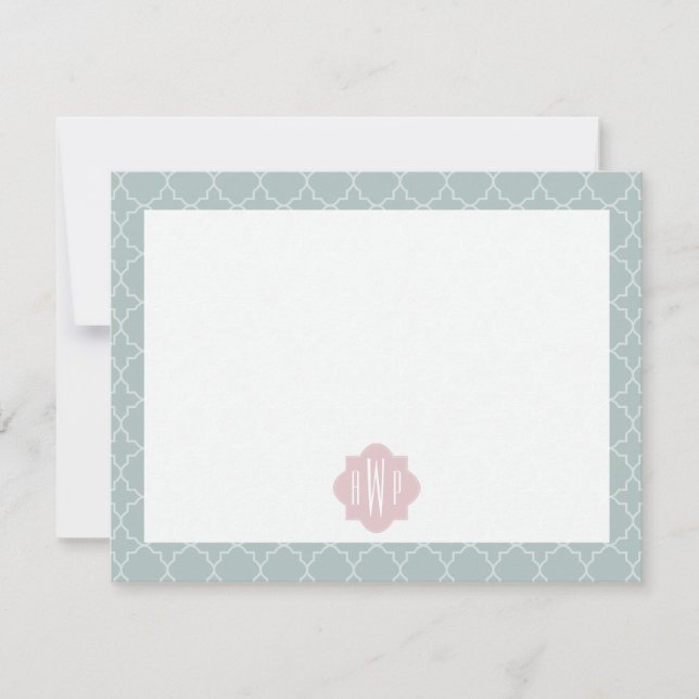 Carte De Correspondance Monogramme de Quatrefoil rose et vert (Devant)