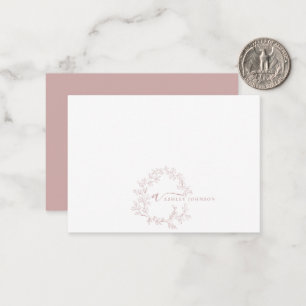 Carte De Correspondance Monogramme de script minimaliste Nom Blush Dusty R