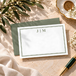 Carte De Correspondance Monogramme deux bordures vert olive