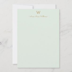 Carte De Correspondance Monogramme d'or moderne Sage Green