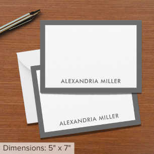 Carte De Correspondance Monogramme Élégant minimal Nom gris blanc 5x7