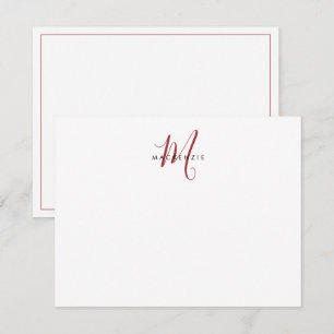Carte De Correspondance Monogramme élégant moderne blanc rouge écriture