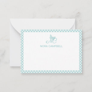 Carte De Correspondance Monogramme Elégant Turquoise Personnalisé En vichy