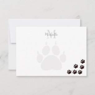 Carte De Correspondance Monogramme Empreintes de Patte de Chat Noir Person