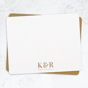 Carte De Correspondance Monogramme en couple minimaliste Or simple et blan