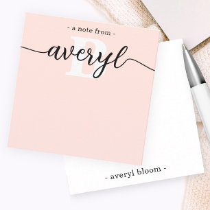 Carte De Correspondance Monogramme Fille Calligraphie Blush Pink papeterie
