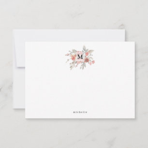 Carte De Correspondance Monogramme floral rose poudré élégant
