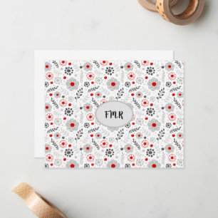 Carte De Correspondance Monogramme floral rouge gris moderne