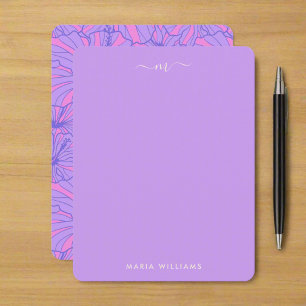 Carte De Correspondance Monogramme floral violet de fille unique brillant