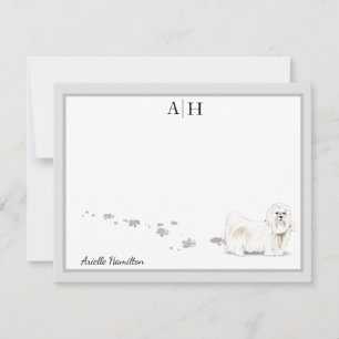 Carte De Correspondance Monogramme frontalier gris chien maltais Personnal