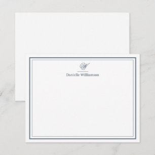 Carte De Correspondance Monogramme gris ardoise élégant double bordure bla