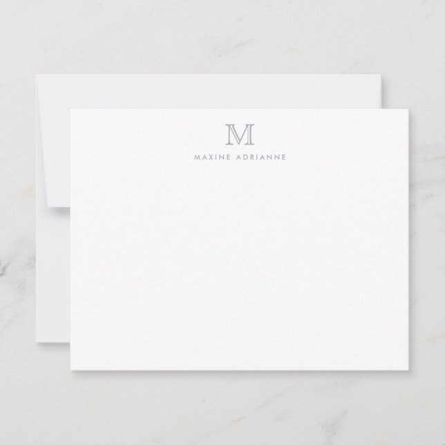 Carte De Correspondance Monogramme gris argent simple classique élégant (Devant)