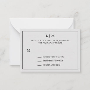 Carte De Correspondance Monogramme gris clair simple Mini mariage RSVP