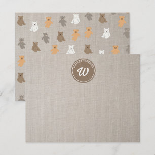 Carte De Correspondance Monogramme initial du Motif de l'ours mou