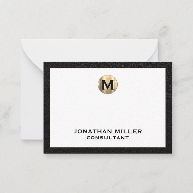 Carte De Correspondance Monogramme initial en cuir noir (Devant)