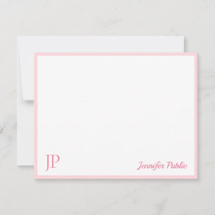 Carte De Correspondance Monogramme manuscrit rose blanc classique