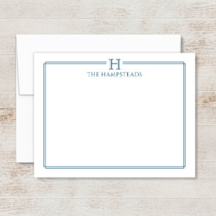 Carte De Correspondance Monogramme Marine Bleu Élégante papeterie familial