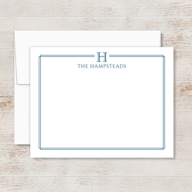Carte De Correspondance Monogramme Marine Bleu Élégante papeterie familial (Créateur téléchargé)