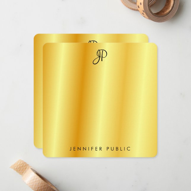 Carte De Correspondance Monogramme métallisé Faux Gold (Devant/Arrière en situation)