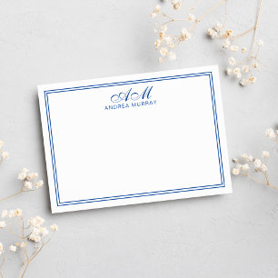Carte De Correspondance Monogramme minimaliste à deux frontières bleu mari