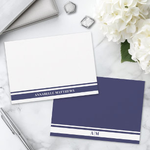 Carte De Correspondance Monogramme minimaliste avec bordure bleu marine