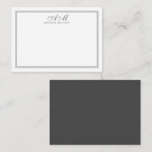 Carte De Correspondance Monogramme Minimaliste Deux Bordures Gris et Blanc