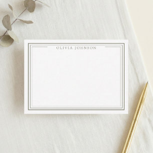 Carte De Correspondance Monogramme Minimaliste Élégant Bordure Vert Olive