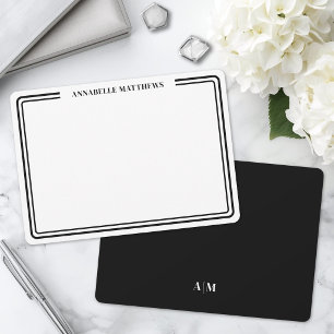 Carte De Correspondance Monogramme Minimaliste Élégant Noir Blanc Deux Bor