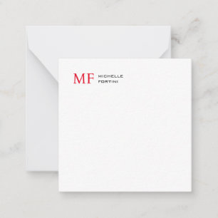 Carte De Correspondance Monogramme minimaliste moderne Initiale Rouge Blan