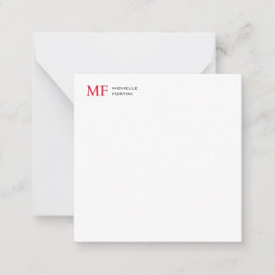 Carte De Correspondance Monogramme minimaliste moderne Initiale Rouge Blan