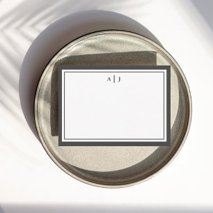 Carte De Correspondance Monogramme minimaliste noir et blanc à deux bordur