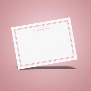 Carte De Correspondance Monogramme minimaliste rose simple à deux bordures