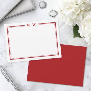 Carte De Correspondance Monogramme minimaliste rouge à deux bordures