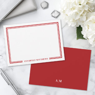 Carte De Correspondance Monogramme minimaliste rouge à double bordure