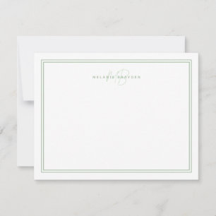 Carte De Correspondance Monogramme Minimaliste Vert Sauge Deux Bordures 4.