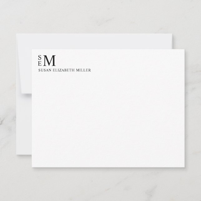 Carte De Correspondance Monogramme moderne classique noir papeterie person (Devant)