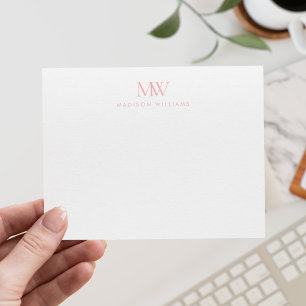 Carte De Correspondance Monogramme Moderne Élégant Simple Rose