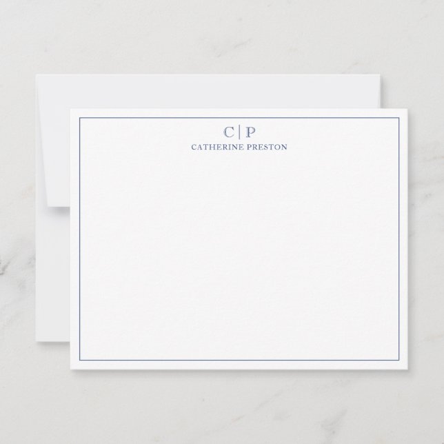 Carte De Correspondance Monogramme moderne Marine bleu papeterie personnel (Devant)