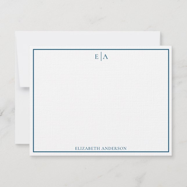Carte De Correspondance Monogramme moderne Marine Bleu Simple frontière Ca (Devant)
