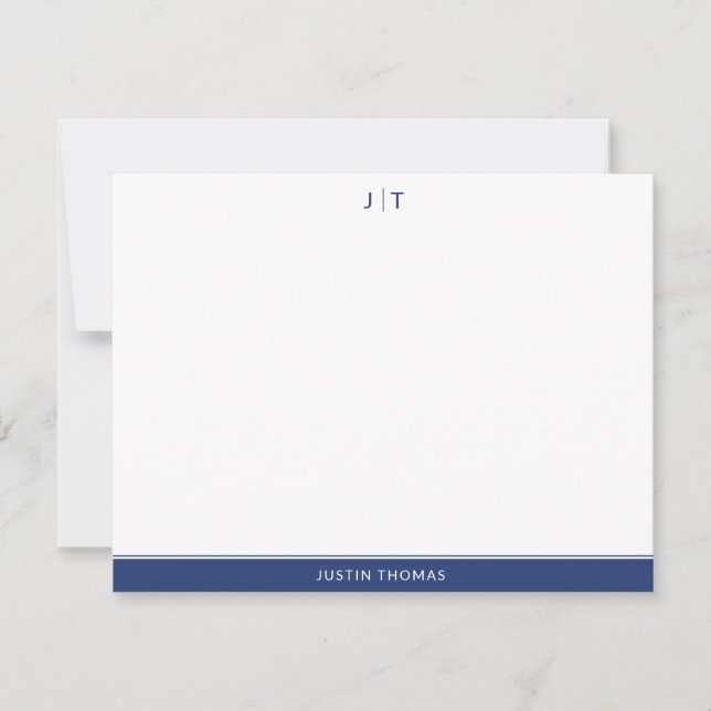 Carte De Correspondance Monogramme moderne Marine Blue Stationnote personn (Devant)