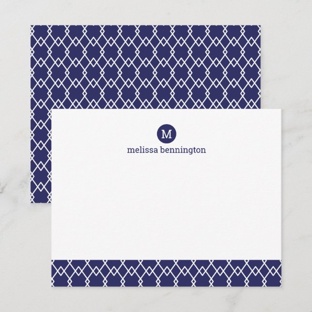Carte De Correspondance Monogramme moderne Merci géométrique bleu (Devant / Derrière)