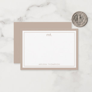 Carte De Correspondance Monogramme moderne minimaliste beige double bordur