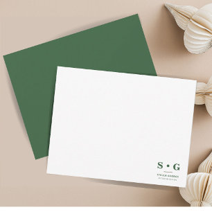 Carte De Correspondance Monogramme moderne minimaliste Chasseur vert