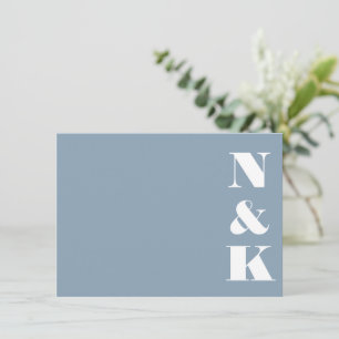 Carte De Correspondance Monogramme moderne minimaliste Dusty Mariage bleu
